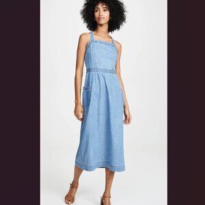 Madewell Denim Apron Midi Dress Button Pockets Size 0